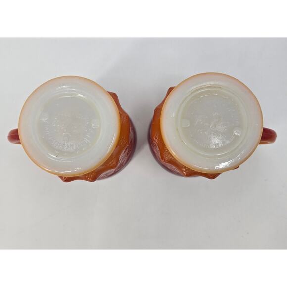 Vintage Fire-King Kimberly Diamond Mugs – Orange/Red Amberina Milk Glass - Picture 4 of 5